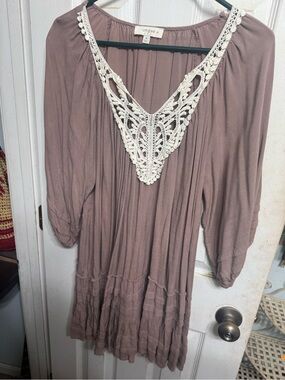 Umgee Dusty Rose Crochet-Trim Boho Blouse